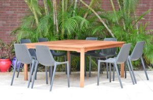 Urban Elements Melbourne 9-Piece Square Patio Furniture Set | Solid Wood | Backyard Furniture, Outside Table and Chairs, Outdoor Dining Set, Grey