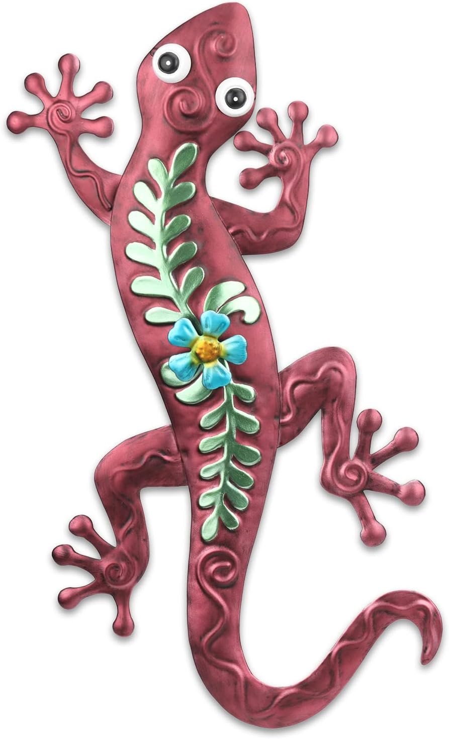 VCUTEKA Outdoor Metal Gecko Wall Art Lizard Wall Sculpture with VCUTEKA Outdoor Metal Gecko Wall Art Lizard Wall Sculpture with Flower Outside Wall Sculpture Hanging Wall Decoration for Garden Patio Fence Yard Balcony Decor Brown