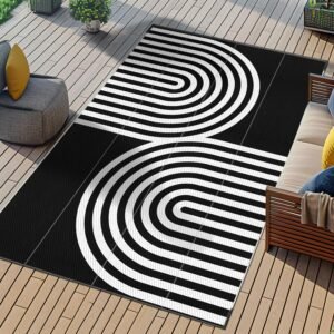 Waterproof Outdoor Plastic Straw Rug 4x6 ft, Stain & UV Resistant Portable RV Camping Mat, Reversible Patio Area Rug, Durable Outside Rug for Porch/Deck/Backyard/Balcony/Camper/Picnic/Garden