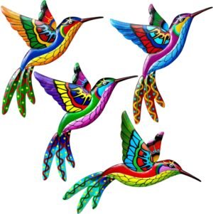 ZYP Metal Outdoor Wall Art Decor,3D Colorful Garden Birds Sculpture Outdoor Iron Hanging Decor Ornaments, Metal Hand-Made Bird Wall Art Decorations for Fence Patio Balcony Living Room,Hummingbird