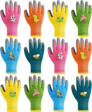 12 Pairs Kids Garden Gloves Work Glove Rubber Coated Gardening Gloves for Children Toddlers Boys Girls Yard (Medium (Age 6-8))