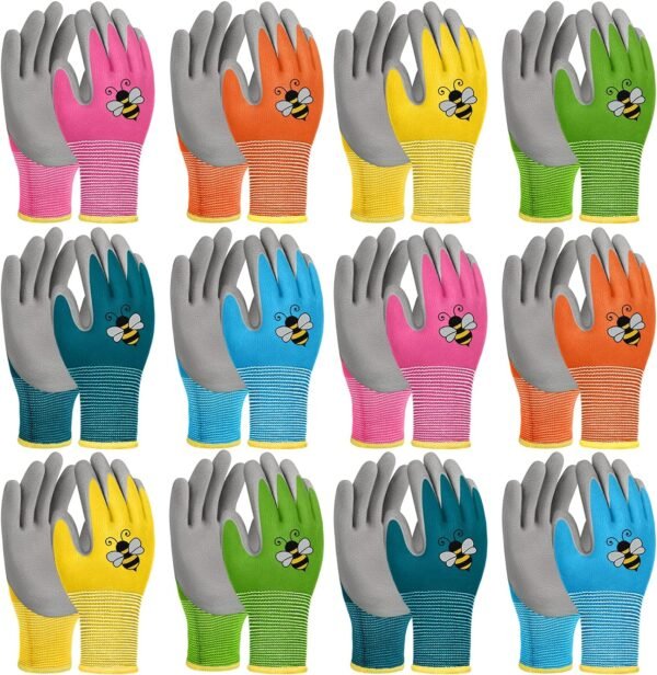 12 Pairs Kids Gardening Gloves Children Yard Work Glove Rubber Coated Garden Gloves for Girls Boys Toddlers Youth Outdoor (Large (Age 9-11))