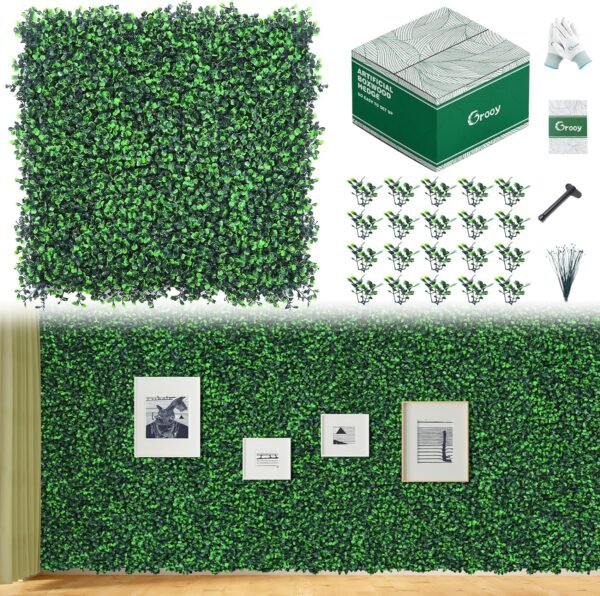 12PCS Boxwood Panels, 10"x10" Grass Wall, Plant Wall, Grass Backdrop Wall, Privacy Screen, Sun Protected Green Wall Decor Outdoor, Indoor, Garden, Backyard and Décor