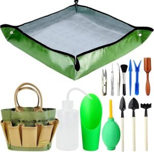 13 Pieces Succulent Kit with Organizer Bag, Indoor Mini Hand Gardening Tool Set, Gardening Kit for Bonsai Planter. Succulent Gifts, Bonsai Starter Kit, Succulent Watering, Bonsai Tool Kit. (Green)