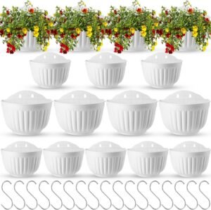 16 Pcs Resin Wall Hanging Planters Vertical Wall Mounted Planters Hanging Flower Pots Fence Planters for Indoor Outdoor Plant Flower Basket Balcony Railing (8.07 x 6.69 x 4.92'', 9.65 x 8.27 x 5.91'')