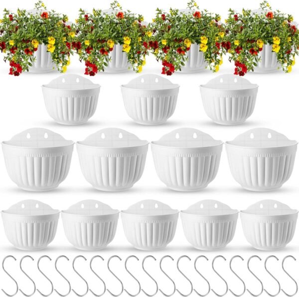 16 Pcs Resin Wall Hanging Planters Vertical Wall Mounted Planters Hanging Flower Pots Fence Planters for Indoor Outdoor Plant Flower Basket Balcony Railing (8.07 x 6.69 x 4.92'', 9.65 x 8.27 x 5.91'')