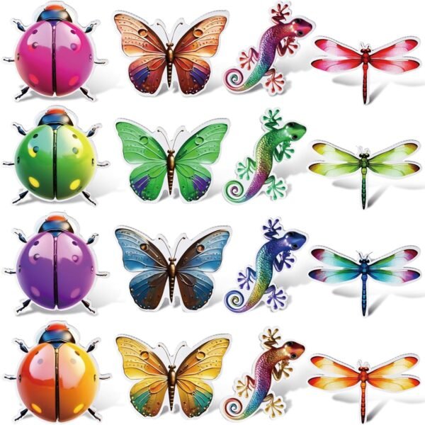 16Pcs Outdoor Fence Wall Art Decor Butterfly Geckos Wall Decor Dragonfly Cute Ladybugs Lizard Fence Sculptures Hanging for Garden Home Patio Balcony Farmhouse Insects Wall Art Yard Outside Decorations