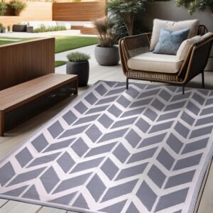 RURALITY Outdoor Rugs 6x9 Waterproof for Patios Clearance,Plastic Straw Mats for Backyard,Porch,Deck,Balcony,Reversible,Arrows Pattern