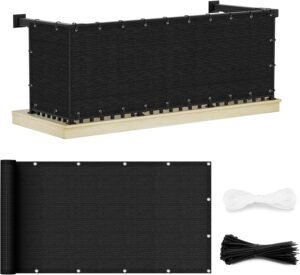 UIRWAY Privacy Screen Balcony Fence 2.5'x10', Garden Courtyard Privacy Fence Screen with Zip Ties UV Protection, for Animal Barriers, Decks, Patios, Outdoor Pools, Porches, Condo Railings - Black