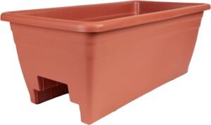 The HC Companies 24 Inch Deck Railing Planter Box - Decorative Lightweight Weatherproof Plastic Plant Pot for Outdoor Balcony, Porch, Garden, Fence, Clay