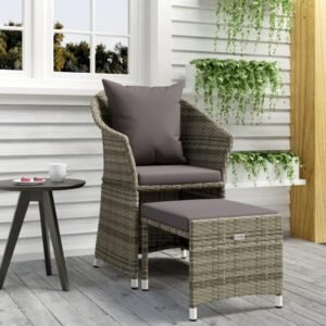 Patio Dining Table Outdoor Patio Furniture Set Bistro Set Patio Furniture Sectional 2 Piece Patio Lounge Set with Cushions Gray Poly Rattan Suitable for Outdoor, Apartment, Balcony, Tavern