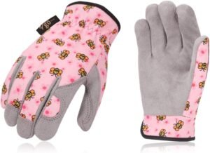 Vgo... 1-Pair Age 3-4 Kids Gardening Gloves,Children Yard Work Gloves,Soft Safety Outdoor Playing Gloves (Size XS, Pink Bee, KID-MF7362)