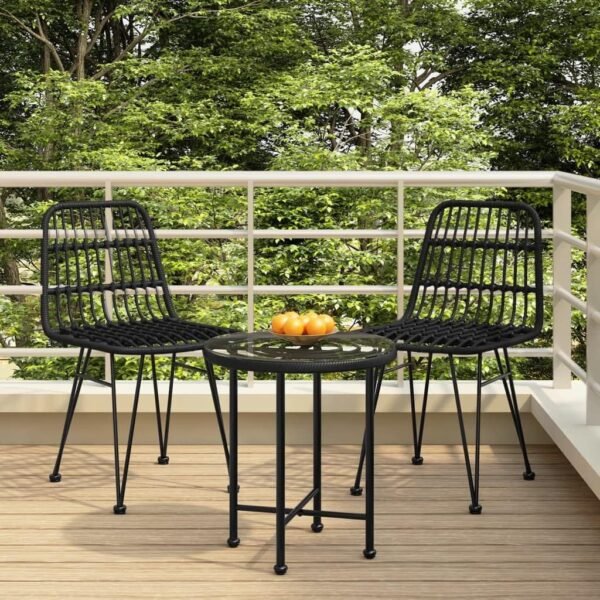 Patio Dining Table Outdoor Patio Furniture Set Bistro Set Patio Furniture Sectional 3 Piece Patio Dining Set Black Poly Rattan Suitable for Outdoor, Apartment, Balcony, Tavern
