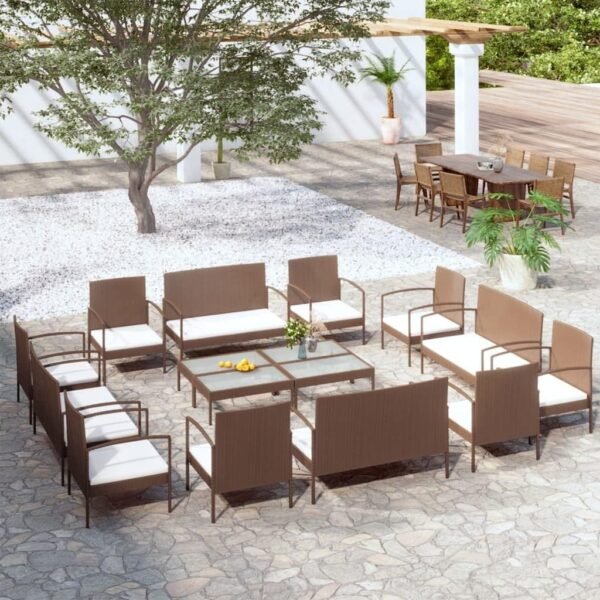 Patio Furniture Sectional Outdoor Patio Couch Apartment Patio Furniture Balcony Table 16 Piece Patio Lounge Set with Cushions Poly Rattan Brown Suitable for Flats, Outdoors, Gardens, Terraces