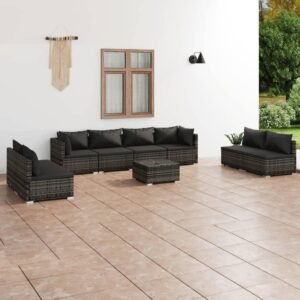 Patio Furniture Sectional Outdoor Patio Couch Apartment Patio Furniture Balcony Table 9 Piece Patio Lounge Set with Cushions Poly Rattan Gray Suitable for Flats, Outdoors, Gardens, Terraces