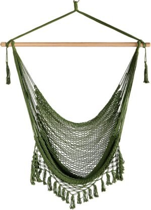 Chihee Hammock Chair Super Large Hanging Chair Soft-Spun Cotton Rope Weaving Chair, Hardwood Spreader Bar Wide Seat Lace Swing Chair Indoor Outdoor Garden Yard Theme Decoration