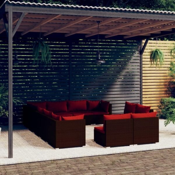 Patio Dining Table Outdoor Patio Furniture Set Bistro Set Patio Furniture Sectional 12 Piece Patio Lounge Set with Cushions Brown Poly Rattan Suitable for Outdoor, Apartment, Balcony, Tavern