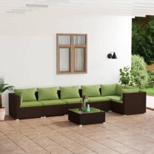 Patio Furniture Sectional Outdoor Patio Couch Apartment Patio Furniture Balcony Table 7 Piece Patio Lounge Set with Cushions Poly Rattan Brown Suitable for Flats, Outdoors, Gardens, Terraces