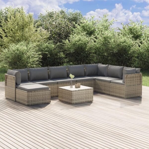 Patio Dining Table Outdoor Patio Furniture Set Bistro Set Patio Furniture Sectional 9 Piece Patio Lounge Set with Cushions Gray Poly Rattan Suitable for Outdoor, Apartment, Balcony, Tavern
