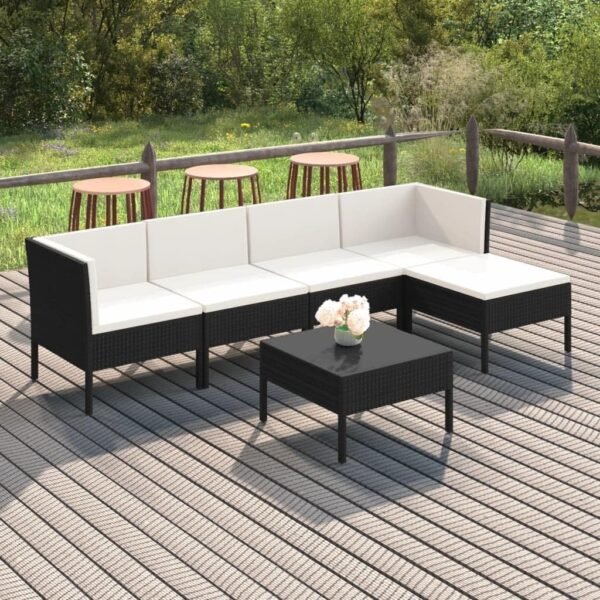 Patio Dining Table Outdoor Patio Furniture Set Bistro Set Patio Furniture Sectional 6 Piece Patio Lounge Set with Cushions Poly Rattan Black Suitable for Outdoor, Apartment, Balcony, Tavern