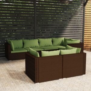 Patio Furniture Sectional Outdoor Patio Couch Apartment Patio Furniture Balcony Table 7 Piece Patio Lounge Set with Cushions Brown Poly Rattan Suitable for Flats, Outdoors, Gardens, Terraces