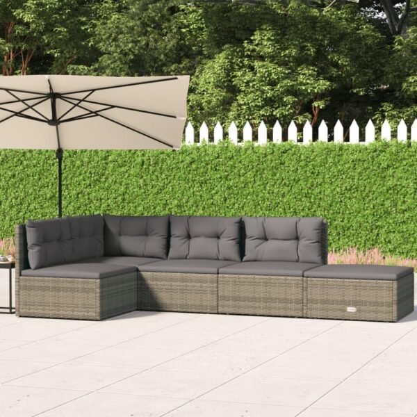 Patio Dining Table Outdoor Patio Furniture Set Bistro Set Patio Furniture Sectional 5 Piece Patio Lounge Set with Cushions Gray Poly Rattan Suitable for Outdoor, Apartment, Balcony, Tavern