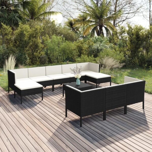 Patio Dining Table Outdoor Patio Furniture Set Bistro Set Patio Furniture Sectional 11 Piece Patio Lounge Set with Cushions Poly Rattan Black Suitable for Outdoor, Apartment, Balcony, Tavern