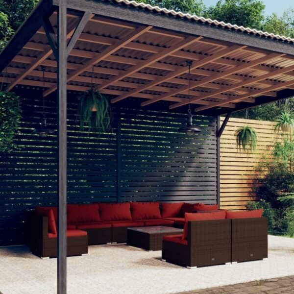 Patio Dining Table Outdoor Patio Furniture Set Bistro Set Patio Furniture Sectional 10 Piece Patio Lounge Set with Cushions Poly Rattan Brown Suitable for Outdoor, Apartment, Balcony, Tavern