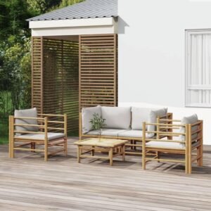 Patio Dining Table Outdoor Patio Furniture Set Bistro Set Patio Furniture Sectional 5 Piece Patio Lounge Set with Light Gray Cushions Bamboo Suitable for Outdoor, Apartment, Balcony, Tavern