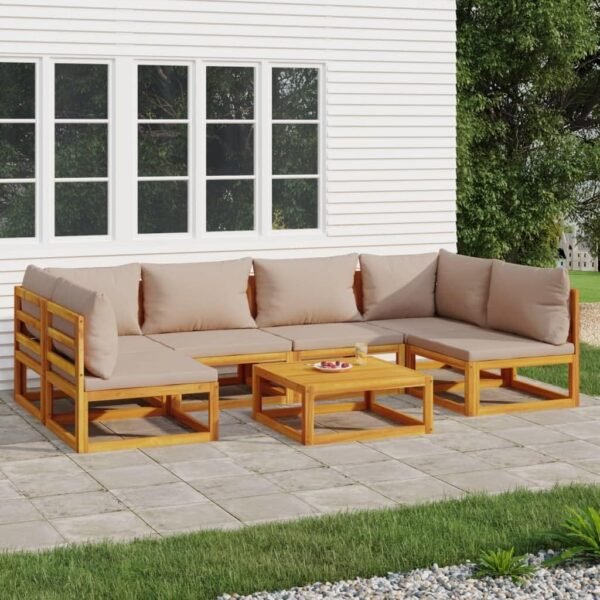 Patio Dining Table Outdoor Patio Furniture Set Bistro Set Patio Furniture Sectional 7 Piece Patio Lounge Set with Taupe Cushions Solid Wood Suitable for Outdoor, Apartment, Balcony, Tavern