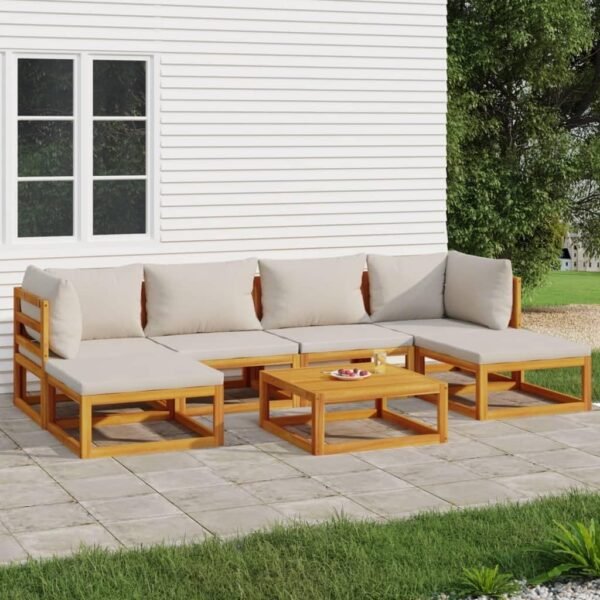 Patio Dining Table Outdoor Patio Furniture Set Bistro Set Patio Furniture Sectional 7 Piece Patio Lounge Set with Light Gray Cushions Solid Wood Suitable for Outdoor, Apartment, Balcony, Tavern