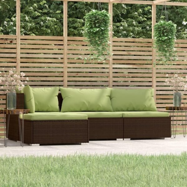 Patio Furniture Sectional Outdoor Patio Couch Apartment Patio Furniture Balcony Table 4 Piece Patio Lounge Set with Cushions Brown Poly Rattan Suitable for Flats, Outdoors, Gardens, Terraces