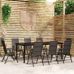 Patio Furniture Sectional Outdoor Patio Couch Apartment Patio Furniture Balcony Table 9 Piece Patio Dining Set Black Suitable for Flats, Outdoors, Gardens, Terraces