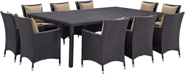 Modern Contemporary Urban Design Outdoor Patio Eleven PCS Dining Chairs and Table Set, Brown, Rattan