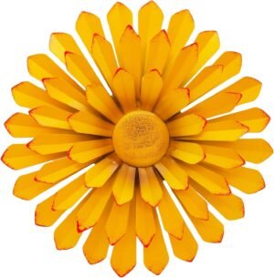 LITIALLY 12 Inches Metal Flower Wall Art Garden Decor Cute Flowers Decorations, Bathroom Wall Decor Hanging for Outside Yard Porch Lawn (Yellow)