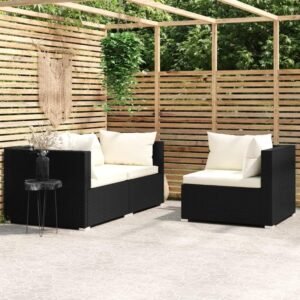 3 Piece Patio Lounge Set Outdoor futon,Small Patio Couch,Balcony Couch,Apartment Balcony Furniture,with Cushions Black Poly Rattan