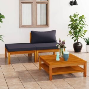 3 Piece Patio Lounge Set Outdoor futon,Small Patio Couch,Balcony Couch,Apartment Balcony Furniture,with Dark Gray Cushions Acacia Wood