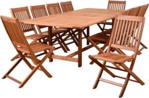 Amazonia Eucalyptus Wood | Durable and Ideal for Patio and Outdoors Chlair 11-Piece Rectangular Dining Set |, Brown