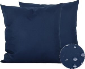 Sigmat Waterproof Outdoor Pillow Covers Fade Resistant Decorative Throw Pillowcases for Patio, Sofa and Chair Set of 2, 18x18 Inch, Navy