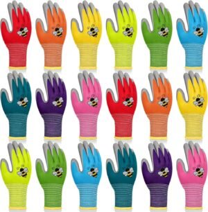 18 Pairs Kids Gardening Gloves Children Garden Glove Foam Rubber Coated Yard Work Gloves for Kids Toddlers Youth Boys Girls (Large (Age 9-11))