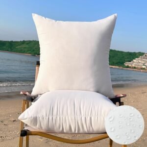 18 x 18 Outdoor Pillow Inserts Medium Throw Pillow Inserts Pack of 2 Water Resistant Patio Furniture Pillows Decorative Porch Couch Pillows Premium Square Sofa Pillow, White