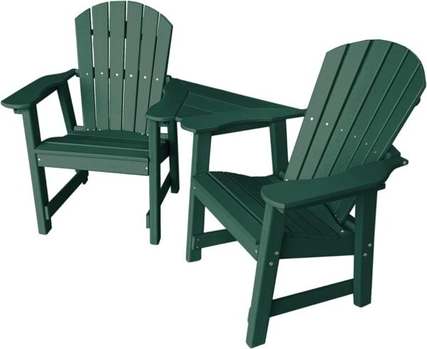 2 Chair Dining Table Set - Poly Outdoor Furniture - Small Patio Dining Set for Apartment Balcony Furniture, Recycled Poly Lumber Chairs and Table, Green