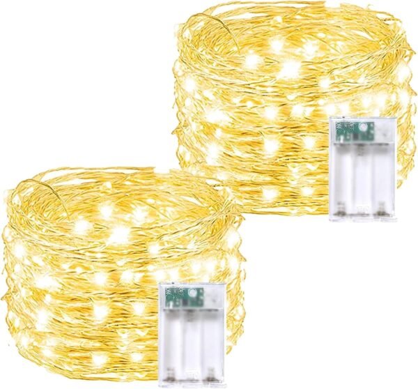 2 Pack 20FT 60LED Battery Operated Fairy Lights with Timer, Waterproof Battery String Lights Outdoor Indoor, Battery Twinkle Lights for Bedroom Wedding Birthday Party Chirstmas (Warm White)