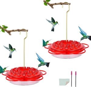 2 Pack Outdoor Hummingbird Feeders,Leak-Proof,Hanging Saucer Hummingbird Feeder with Moat,Easy to Clean and Refill,Hummingbird Feeder for Garden,Outside,Balcony(Red+Red)