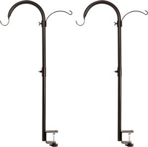 2 Pack Shepherds Hook Bird Feeder Poles, Weather-Resistant Plant and Bird Feeder Hanger with 2 Hooks, Adjustable Bird House Pole with a Sturdy Steel Construction, for Feeders, Baskets, Lanterns