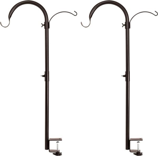 2 Pack Shepherds Hook Bird Feeder Poles, Weather-Resistant Plant and Bird Feeder Hanger with 2 Hooks, Adjustable Bird House Pole with a Sturdy Steel Construction, for Feeders, Baskets, Lanterns