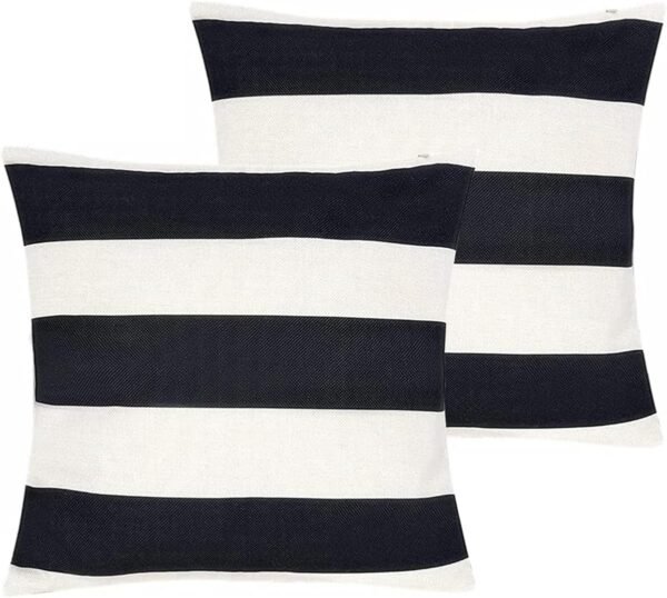 2 Pack Waterproof Pillow Covers Outdoor Throw Pillowcases Decorative Garden Cushion Case for Home Garden Patio Couch Balcony Striped (Black & White, 18 * 18 inch)