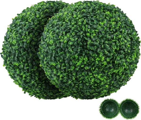 2 Pcs 7"" Artificial Plant Topiary Ball Faux Boxwood Balls Garden Spheres Topiary Plant Outdoor Indoor Decoration for Porch Spring Home Wedding Balcony Backyard Decor