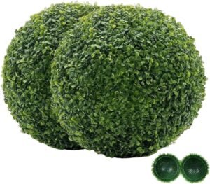 2 Pcs 9" Artificial Plant Topiary Ball Faux Boxwood Balls Green Garden Spheres Topiary Plant Outdoor Indoor Decoration for Porch Spring Home Wedding Balcony Backyard Decor