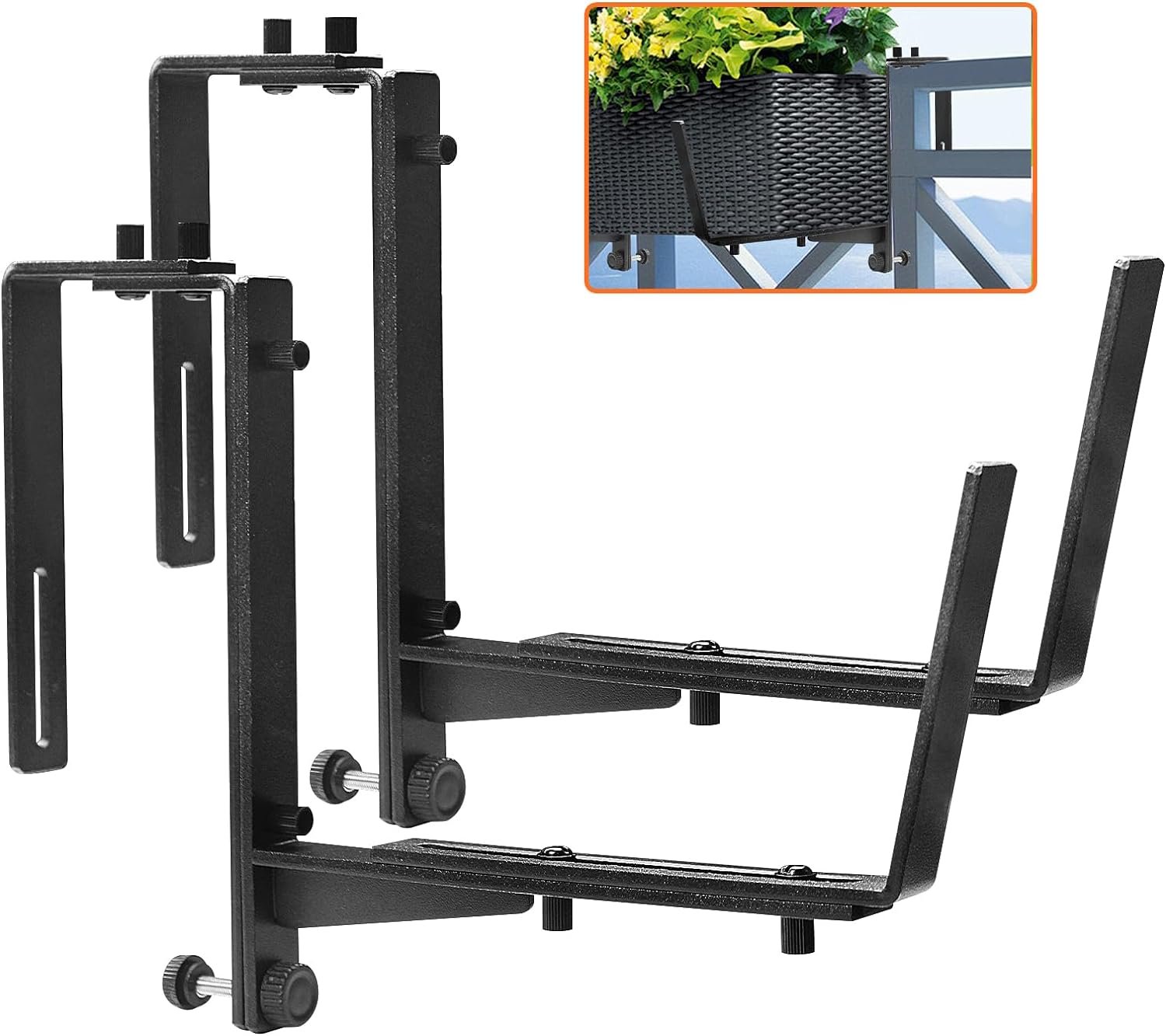 2 Pcs Adjustable Railing Planter Boxes Brackets,Heavy Duty Iron Window 2 Pcs Adjustable Railing Planter Boxes Brackets,Heavy Duty Iron Window Box Planters Holder Outdoor for Railings,Windowsill,Patio,Deck,Garden,Balcony
